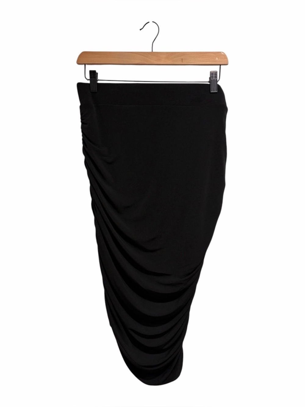 2/$30 Torrid Women’s Knit Cinched Black Ruched Asymmetric Midi Pencil Skirt